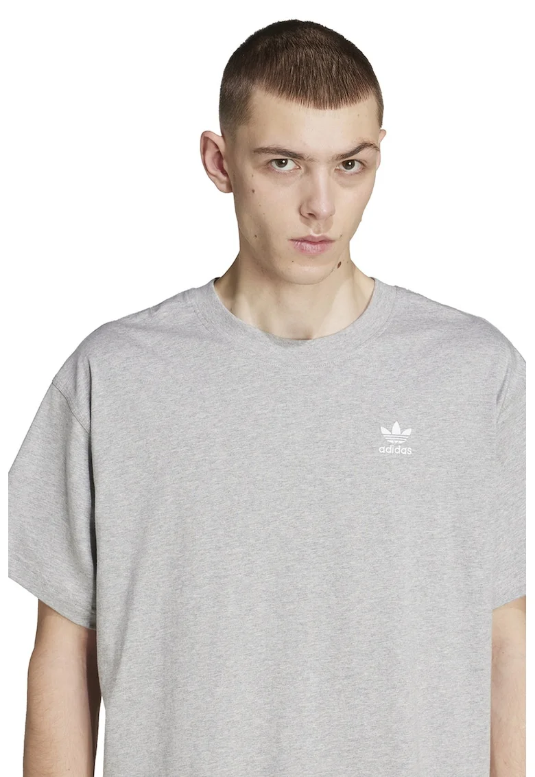 Tricou supradimensionat de bumbac cu logo Trefoil Essentials, Alb/Gri melange