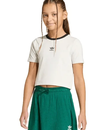Tricou crop cu broderie logo, Negru/Alb murdar