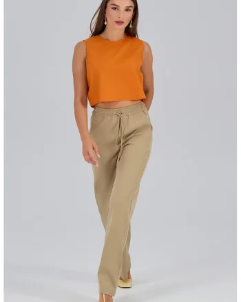 Pantaloni cu talie ajustabila Pogo, Maro camel