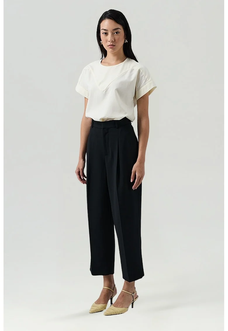 Pantaloni crop cu talie inalta Tresor, Negru