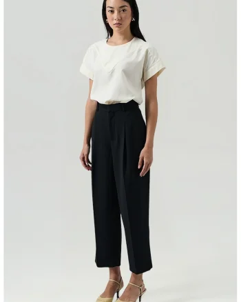Pantaloni crop cu talie inalta Tresor, Negru