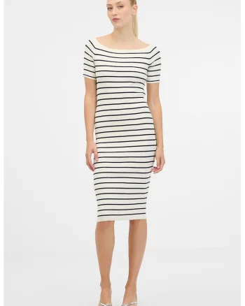 Rochie cambrata in dungi, Albastru ultramarin/Alb murdar