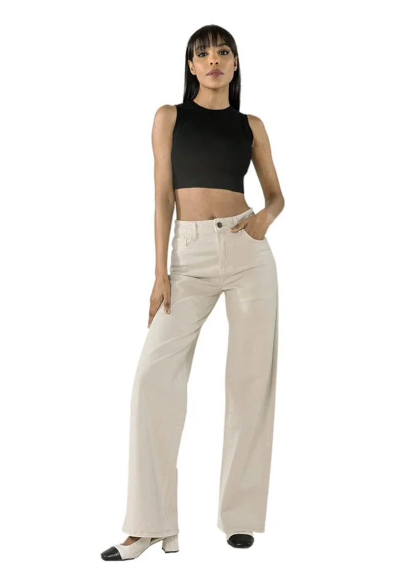 Pantaloni crem Evazati  J251-25 M9 19874, Crem