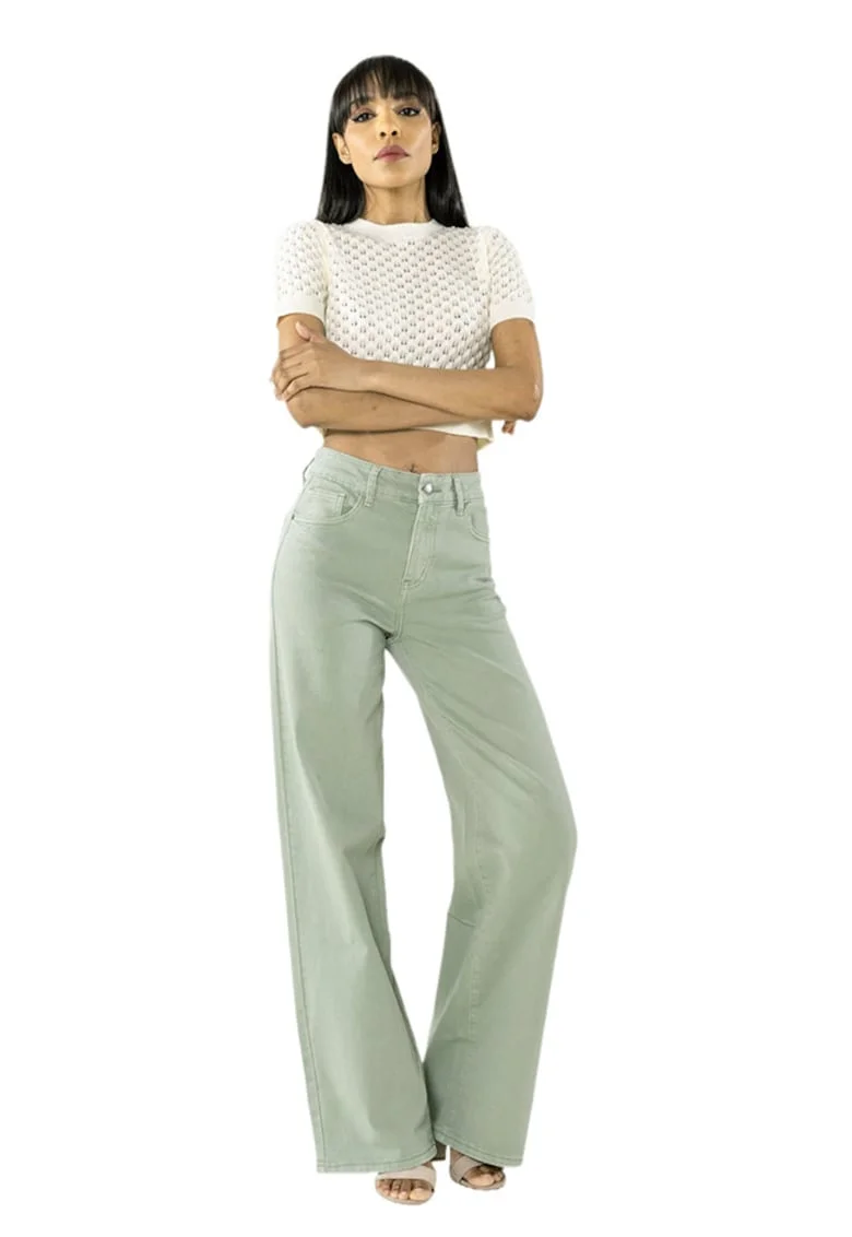 Pantaloni verzi Evazati  J251-22 M9 19869, Verde