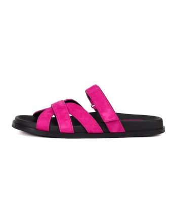 Papuci din piele cu velcro, Fucsia