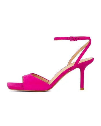 Sandale din piele intoarsa cu bareta cu catarama, Fucsia