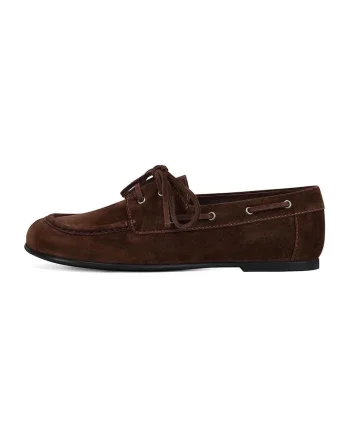 Pantofi boat din piele intoarsa, Maro