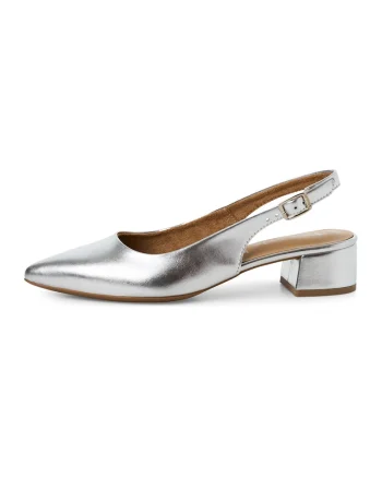 Pantofi slingback de piele ecologica cu varf ascutit, Argintiu