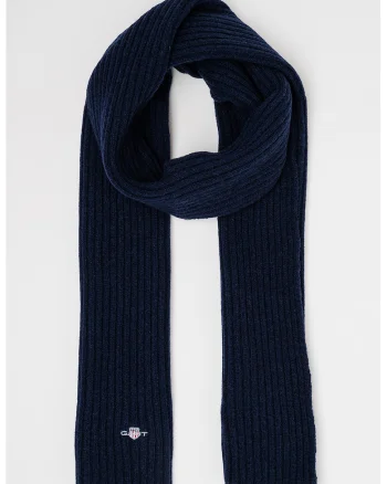 Fular din amestec de lana cu logo brodat, Bleumarin