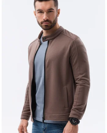 Bluza sport cu fermoar si buzunare oblice, Maro