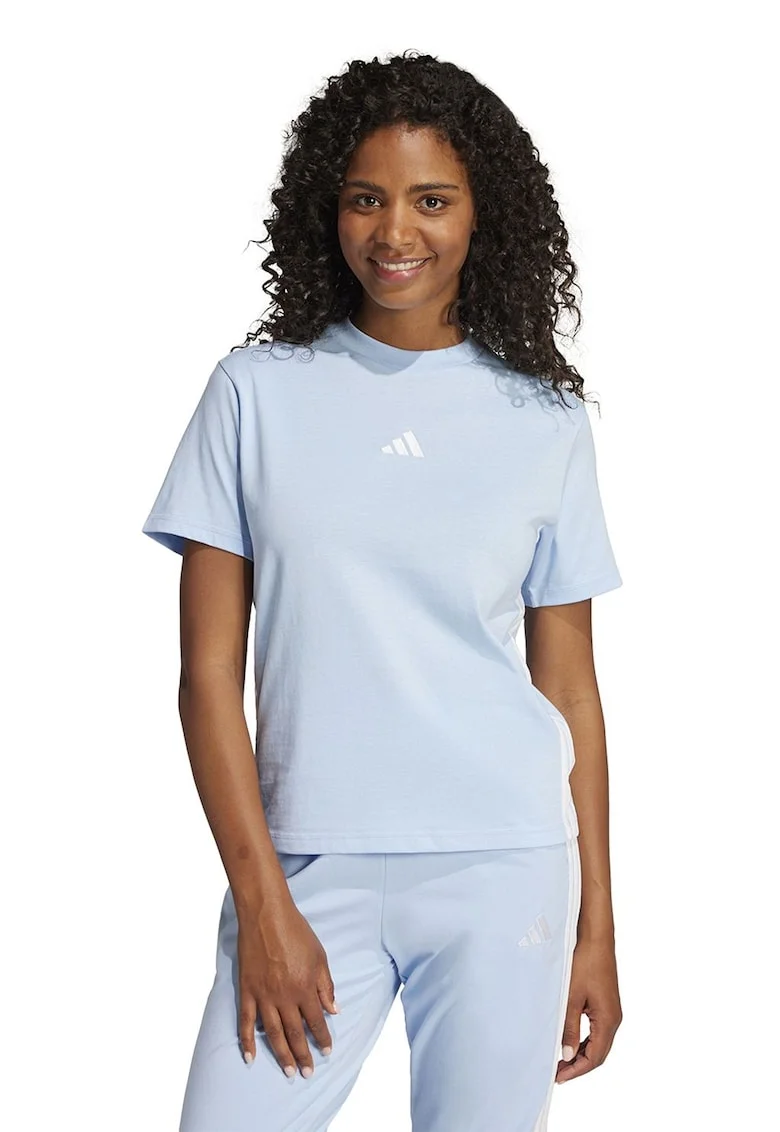 Tricou din bumbac cu decolteu la baza gatului, Albastru deschis