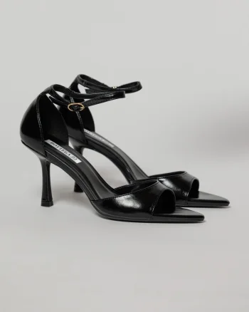 Sandale negre elegante din piele ecologica cu varf ascutit