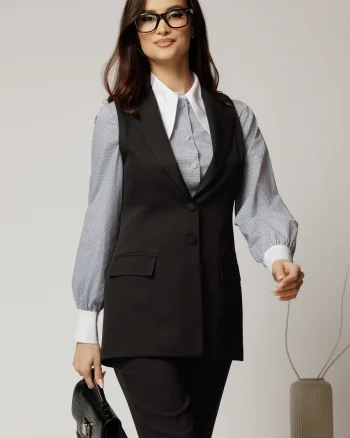 Vesta DY Fashion neagra cambrata si inchidere la doi nasturi