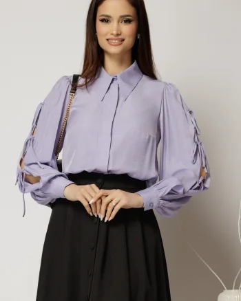 Camasa DY Fashion lila cu funde pe maneci cu adaos de rayon