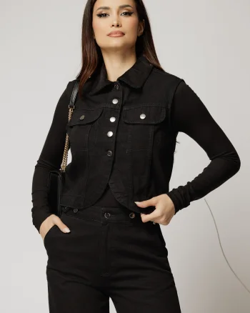 Vesta neagra din denim cu guler