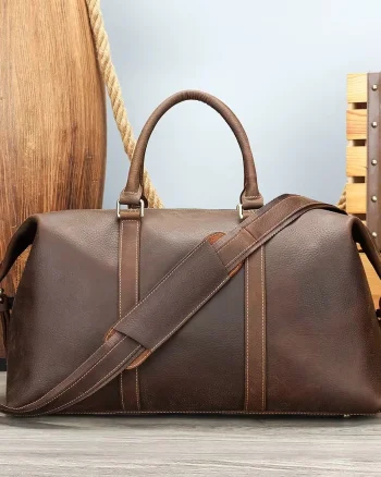 Geanta de calatorie unisex, Faelan GT3288, piele naturala, Maro