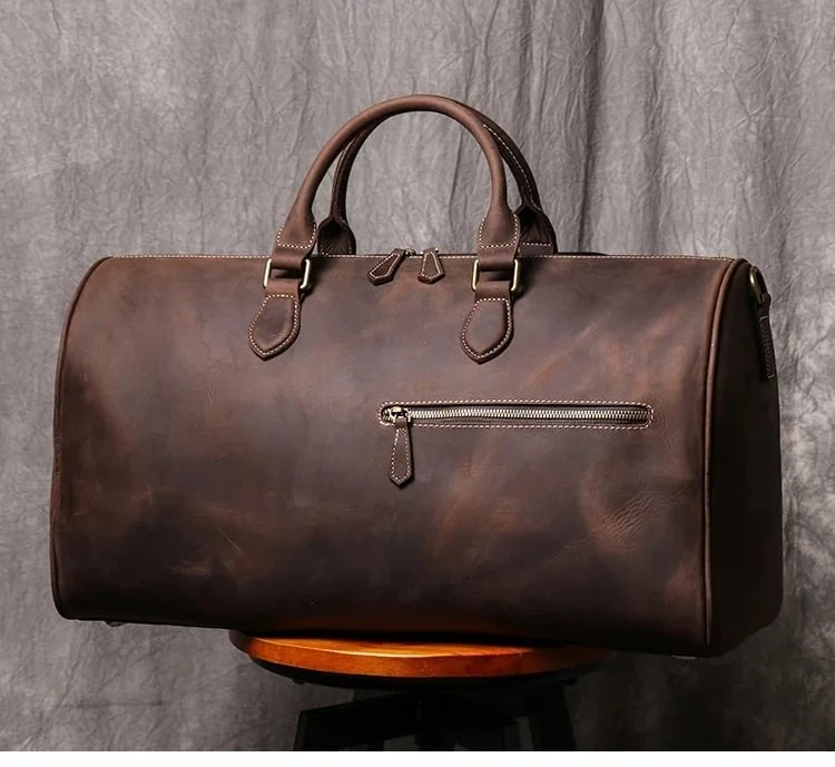 Geanta de calatorie unisex, Evren GT3302, piele naturala, Maro inchis
