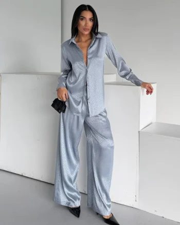 Set pijama dama din doua piese, cu nasturi – 2500407, Gri