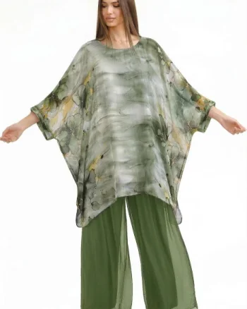 Pantaloni lungi verzi, drepti, cu dublura, din matase si vascoza