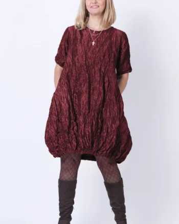 Rochie midi gogosar din tafta cu memorie, bordo metalizat
