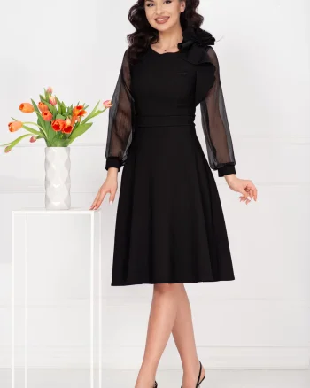 Rochie de ocazie Claudia neagra in clos cu maneci din voal