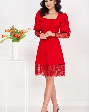 Rochie de ocazie rosie in clos Theodora cu dantela