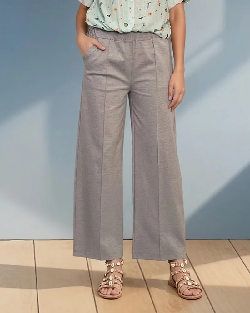 Pantaloni drepți cu dungă pe picior și buzunare gri - Unica S-L