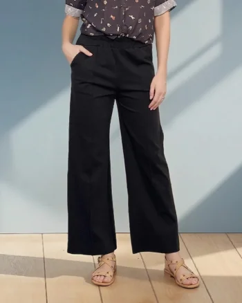 Pantaloni drepți cu dungă pe picior și buzunare negru - Unica S-L