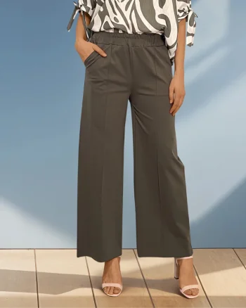 Pantaloni drepți cu dungă pe picior și buzunare kaki - Unica S-L