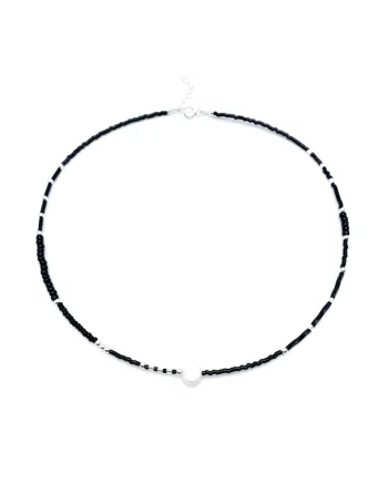Colier cu Perla naturala, elemente din Argint 925 si margele Miyuki, Negru