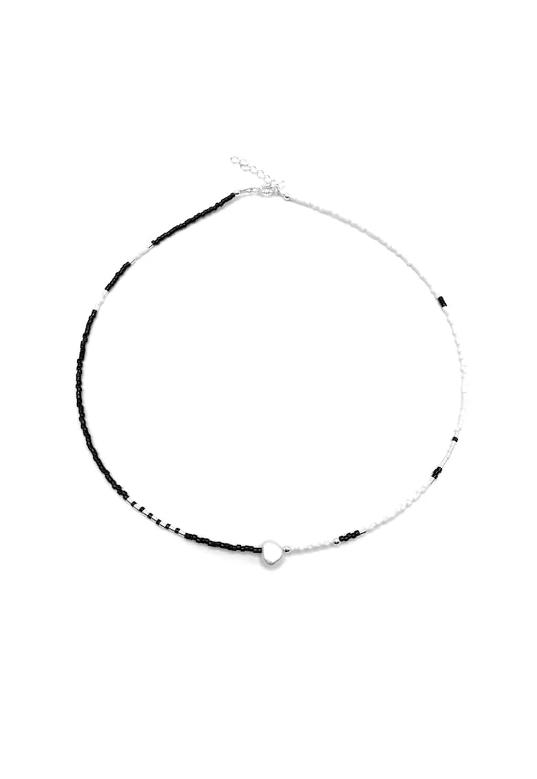 Colier cu Perla naturala, elemente din Argint 925 si margele Miyuki, Alb/Negru
