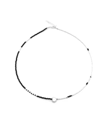 Colier cu Perla naturala, elemente din Argint 925 si margele Miyuki, Alb/Negru