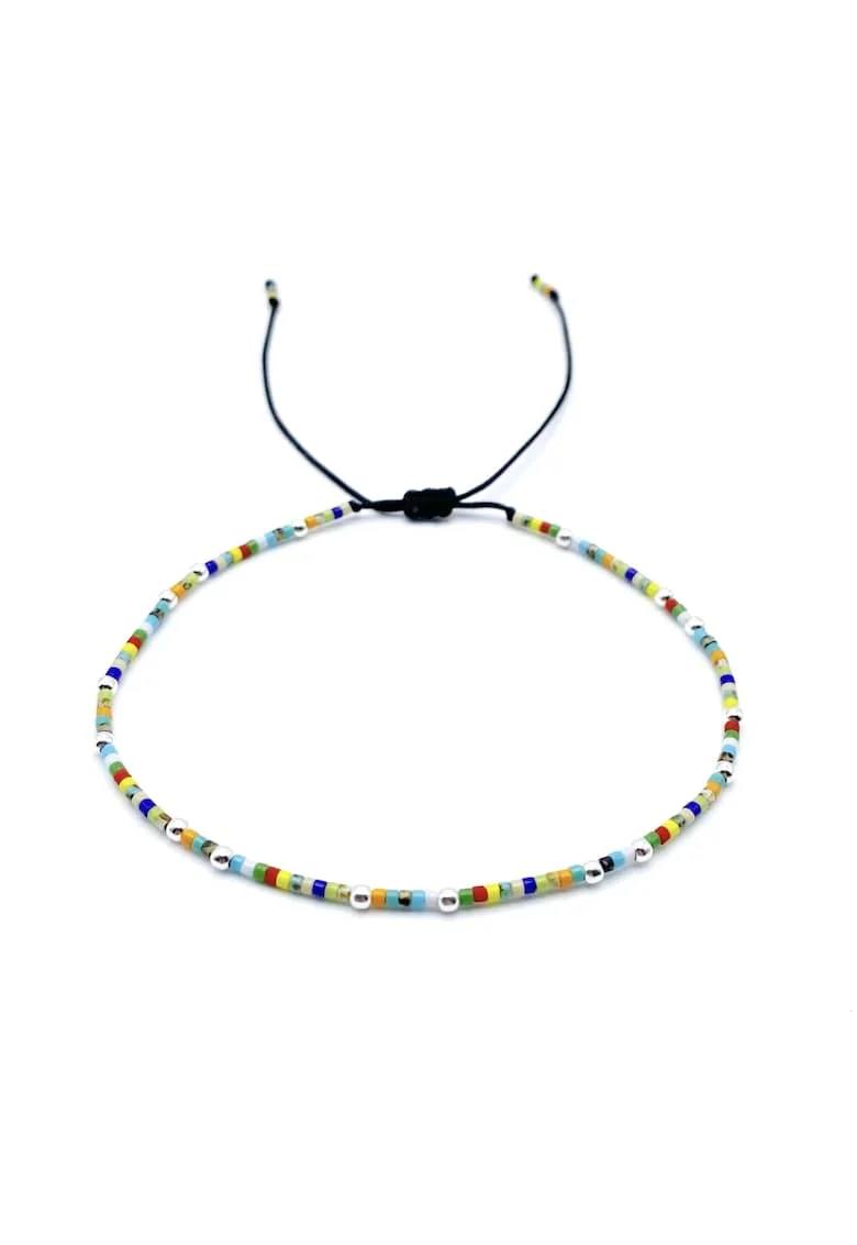 Bratara pentru Picior cu bilute din Argint 925 si margele Miyuki colorate,, Multicolor