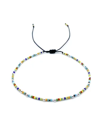 Bratara pentru Picior cu bilute din Argint 925 si margele Miyuki colorate,, Multicolor