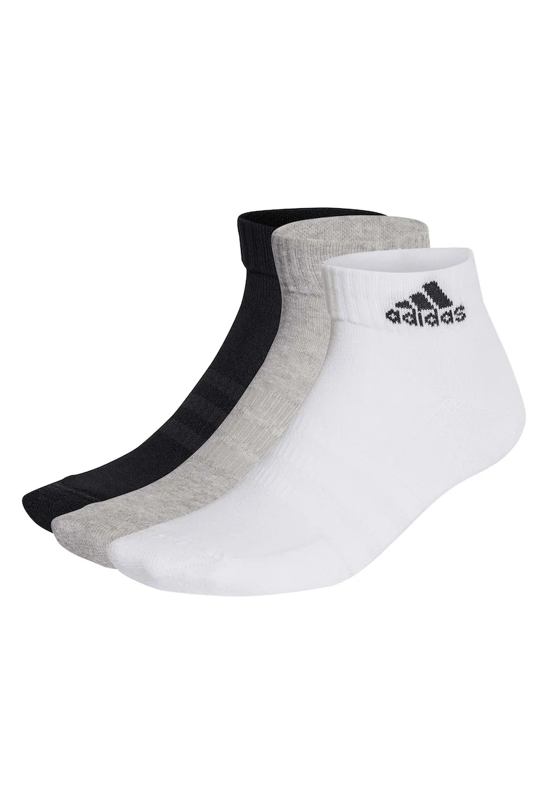 Set de sosete scurte unisex cu logo - 3 perechi, Alb/Negru/Gri