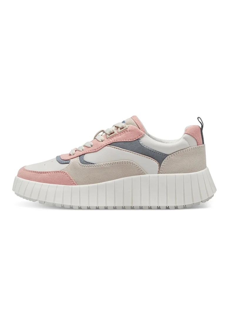 Pantofi sport cu model colorblock si insertii din piele intoarsa sintetica, Alb/Roz prafuit/Grej