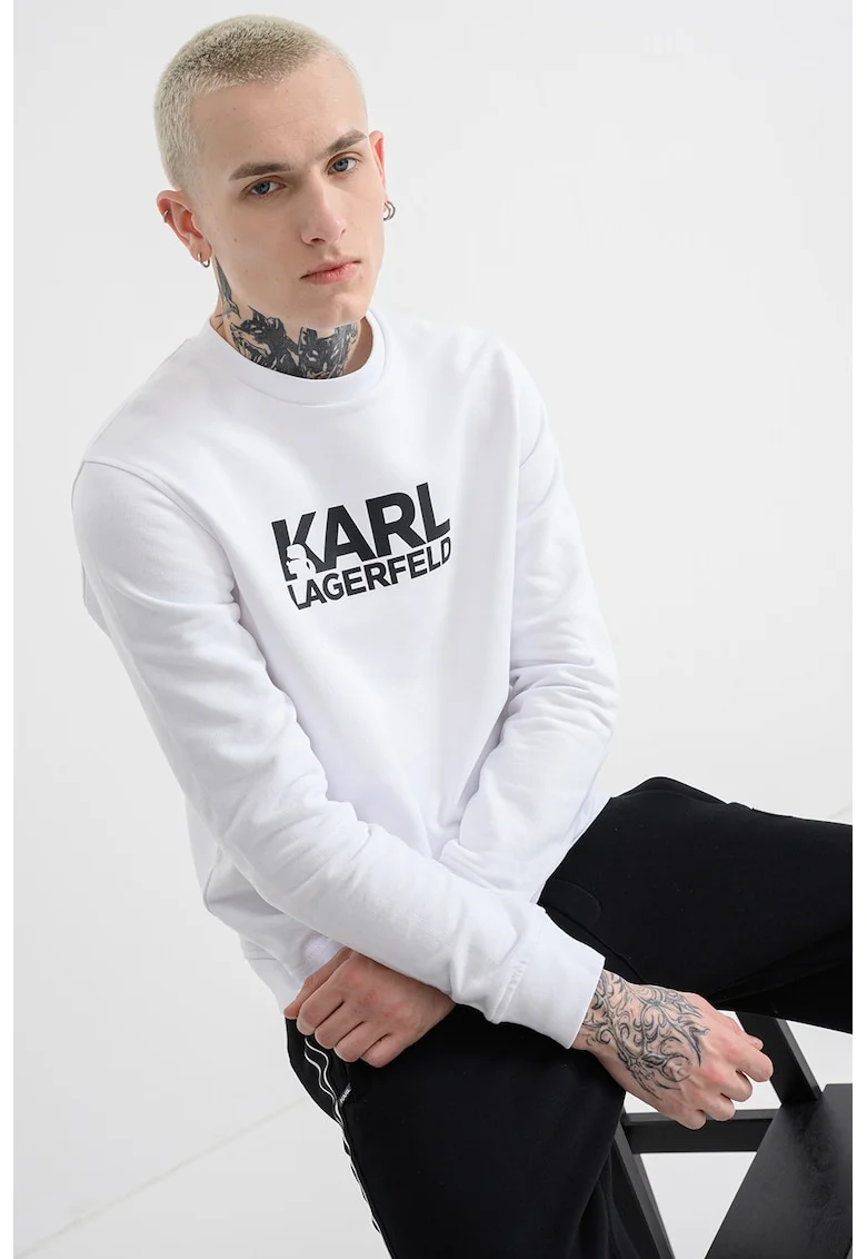 Bluza de trening cu imprimeu logo si decolteu la baza gatului