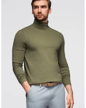 Bluza slim fit cu guler inalt, Verde masliniu