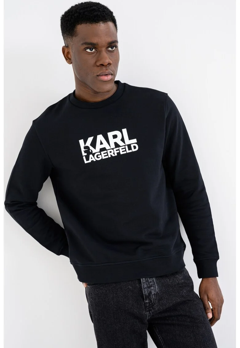Bluza de trening cu imprimeu logo si decolteu la baza gatului