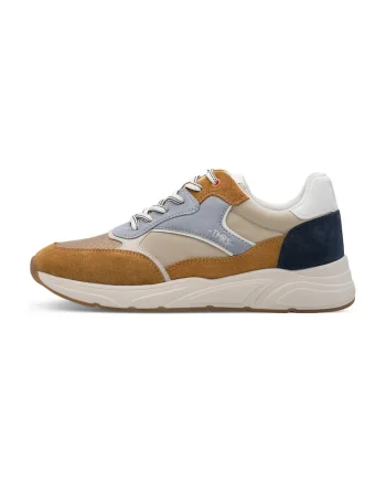 Pantofi sport cu insertii din piele intoarsa, Albastru prafuit/Bej/Caramel