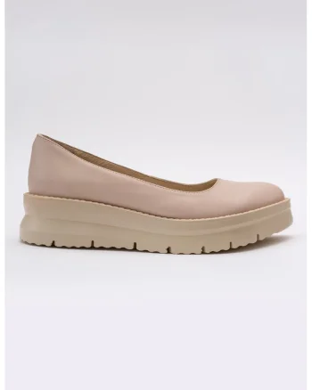 Pantofi wedge din piele, Bej deschis