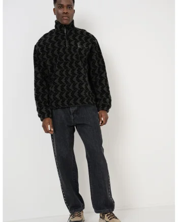 Bluza de trening din material teddy cu fermoar scurt, Negru/Gri