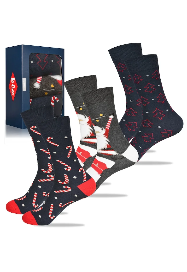 Set 3 Perechi Sosete Barbati,  Model de Craciun cu Ren, pentru Cadou, Marime