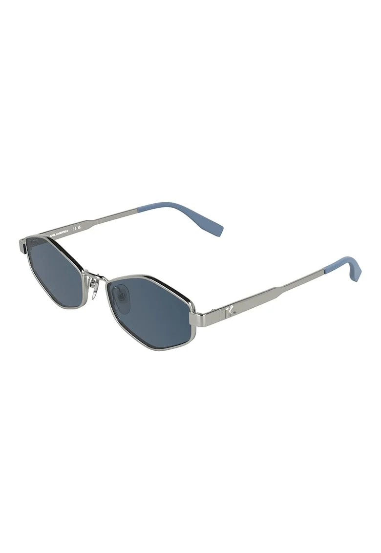 Ochelari de soare hexagonali cu rama metalica, Albastru/Argintiu