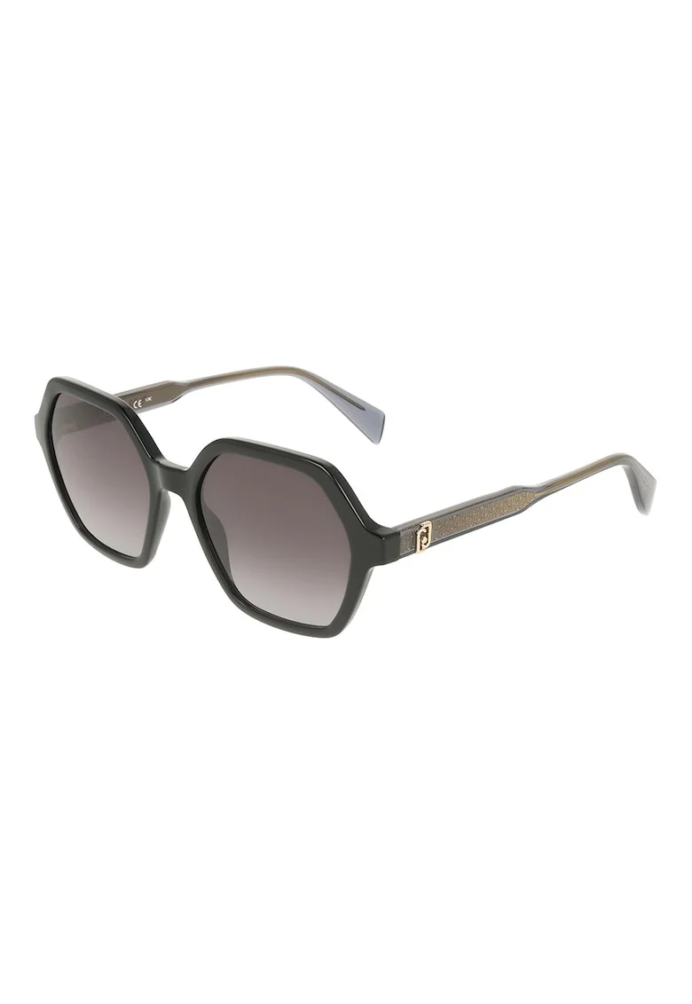 Ochelari de soare hexagonali cu lentile in degrade, Negru/Grej