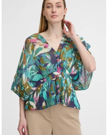 Bluza cu imprimeu si decolteu in V, Multicolor