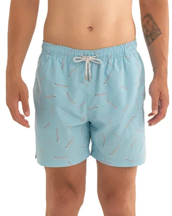 Pantaloni scurti de baie cu model si snur, Albastru deschis