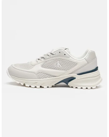 Pantofi sport de piele ecologica cu insertii de plasa, Grej/Argintiu