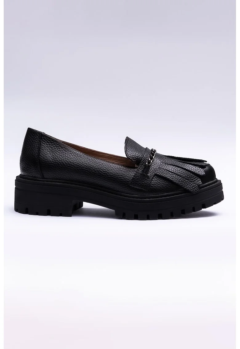 Pantofi loafer din piele cu franjuri, Negru