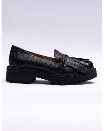 Pantofi loafer din piele cu franjuri, Negru